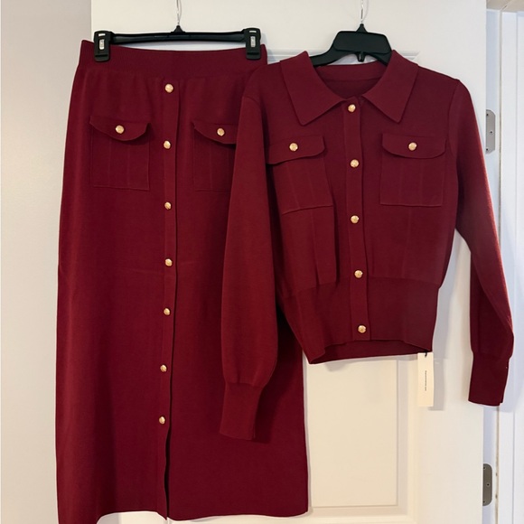 NWT Commense Metal Button Collared Cardigan and Midi Skirt Set small - Picture 5 of 7